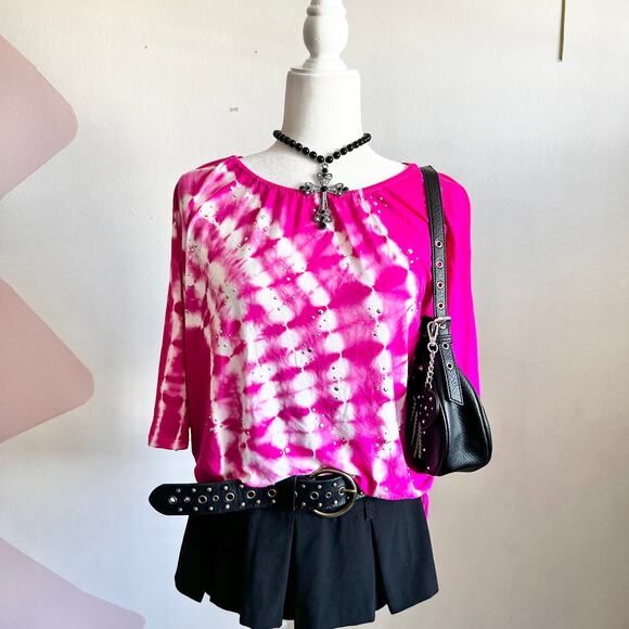 Y2K‎ Pink Rhinestone Top, Coquette, Festival, Vintage, Maximalist, Medium - Picture 1 of 3
